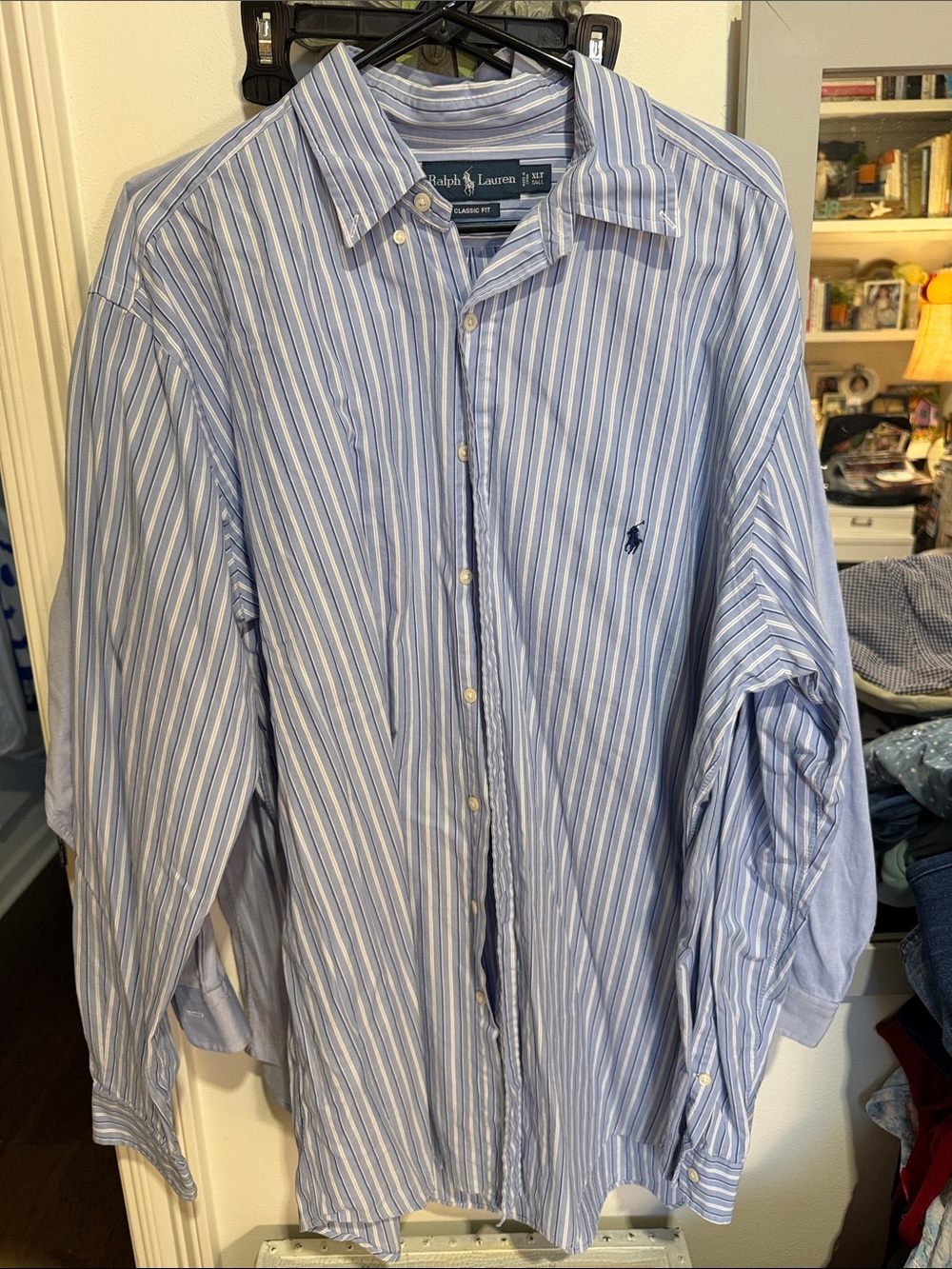 Ralph Lauren Light Blue and White Striped Button-Up Shirt